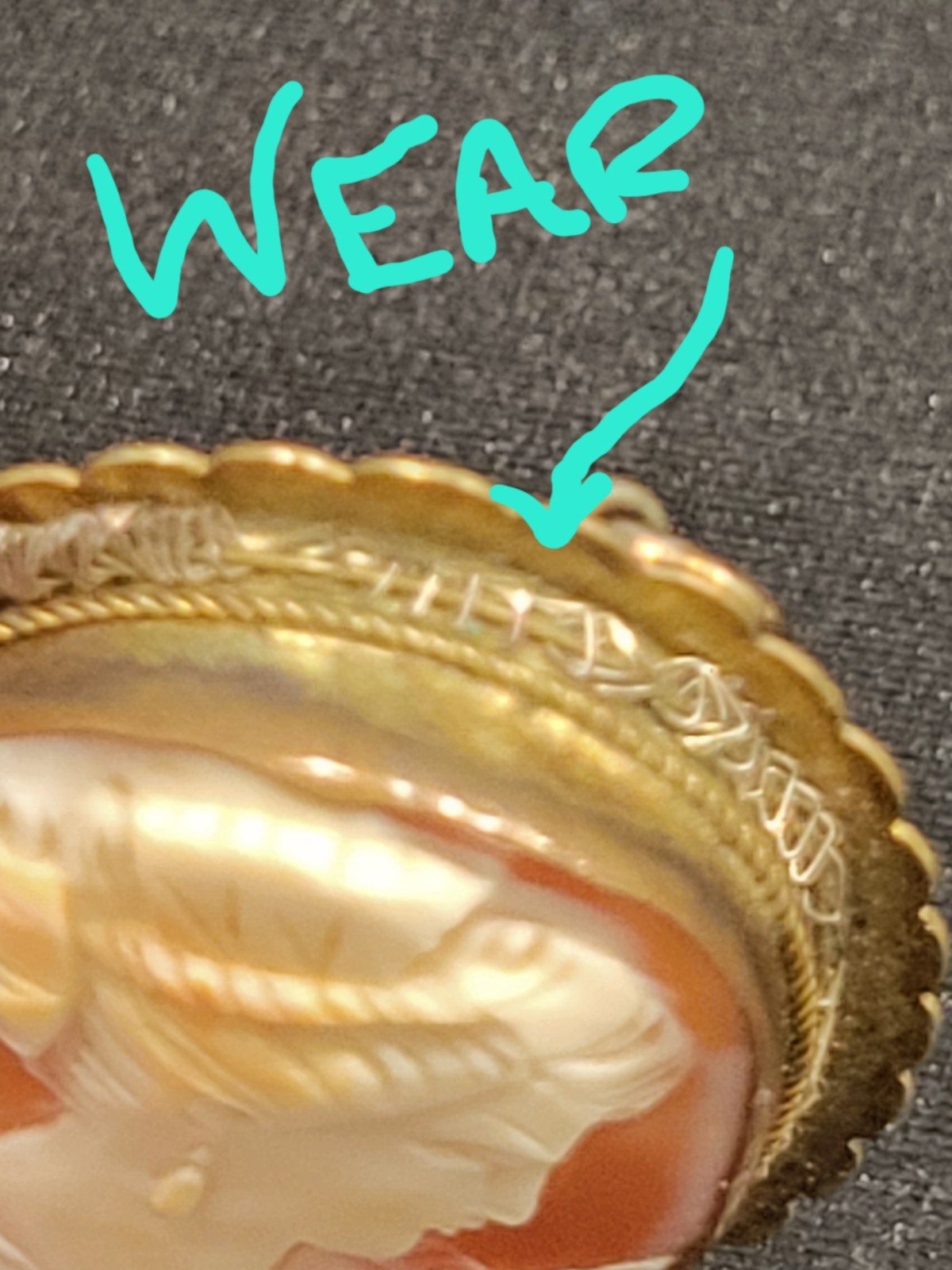 Oval Cameo Portrait Brooch Pin, Scalloped Gold-Tone Frame, White & Brown – Read