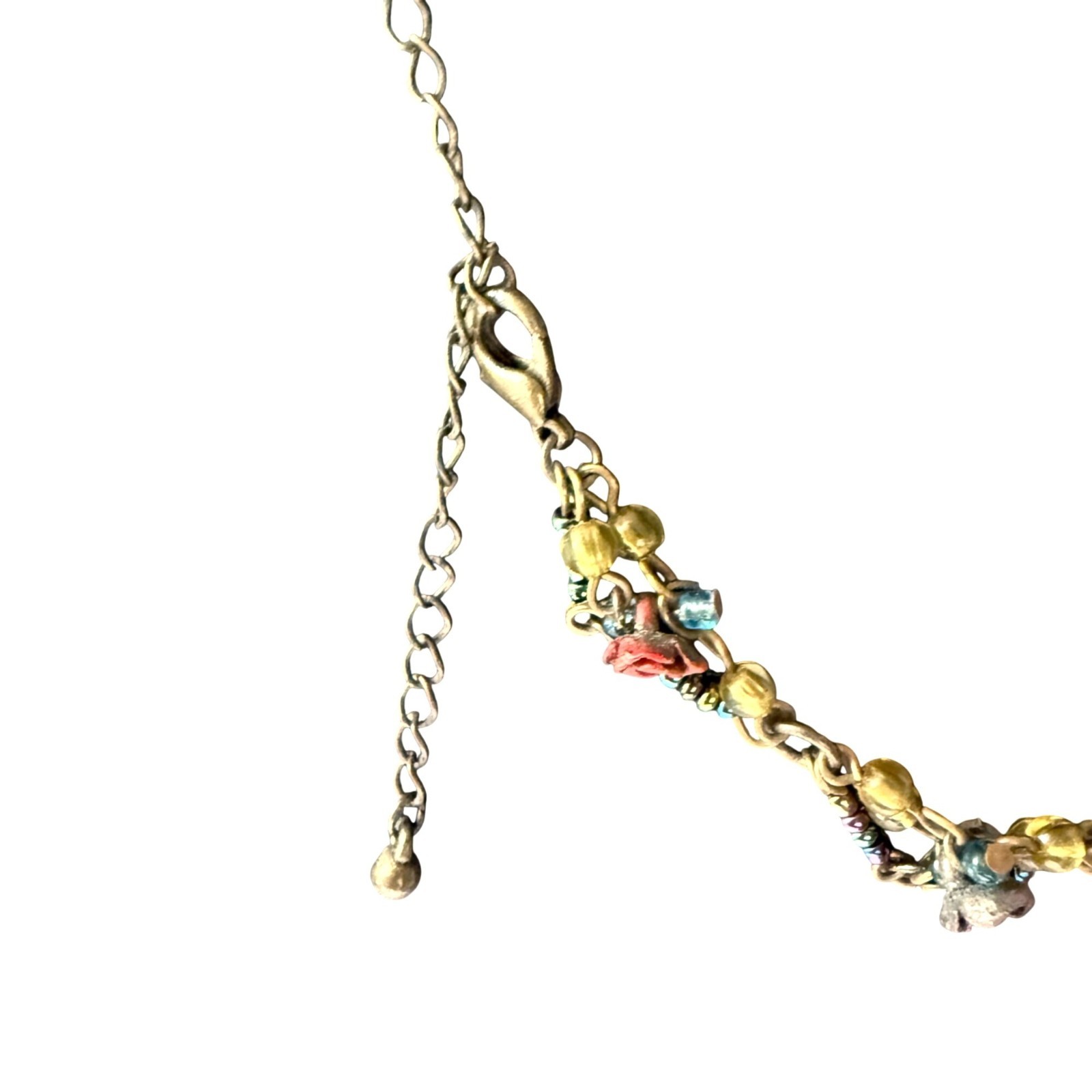 Vintage Bib Necklace Wire Hand Beaded Flower Artisan Victorian style Boho 15-17