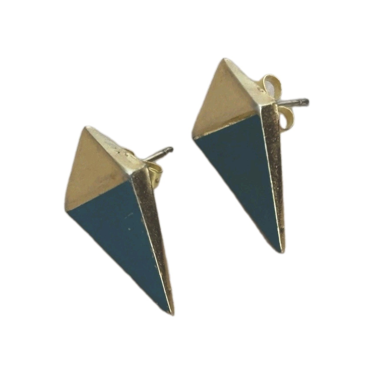 Vintage Teal & Gold Tone Geometric Earrings- about 1 in length