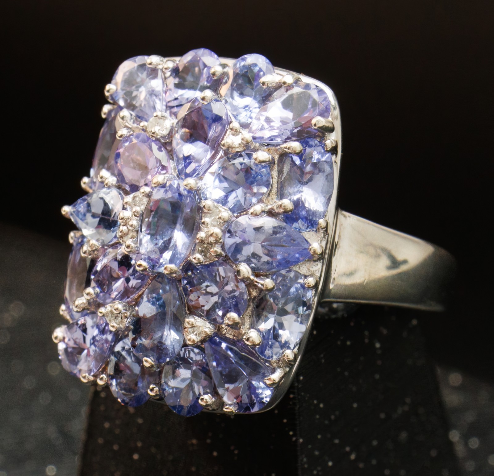 Size 8 Affinity Rectangular Tanzanite Cluster Sterling Silver Ring