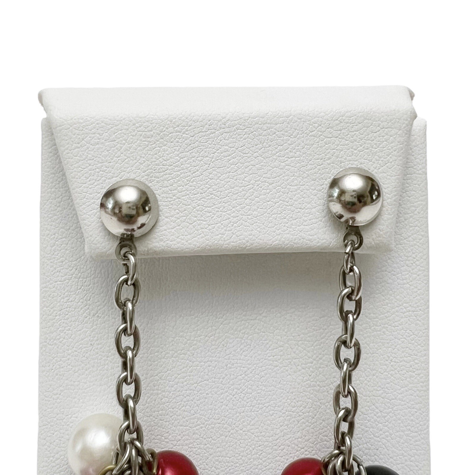 Vintage Multicolor Faux Pearl Beaded Dangling Cluster Chain Drop Earrings