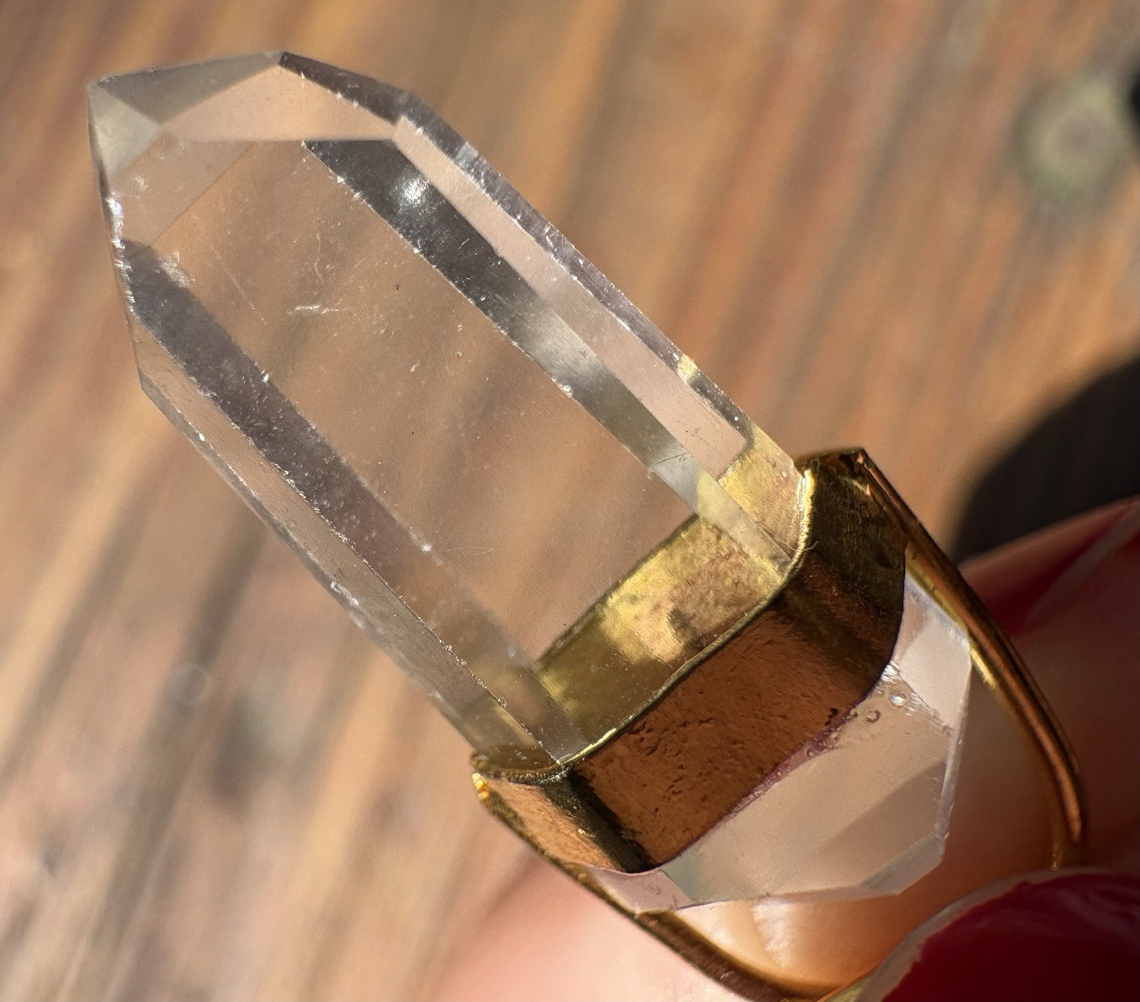 VTG Clear Quartz Crystal Point Pendant Gold Tone Necklace Natural Healing Stone