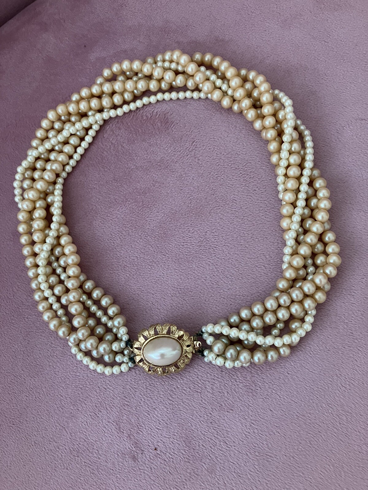STUNNING! Vintage Signed Gay Boyer 6 Multi Strand Faux Pearl Necklace 16”