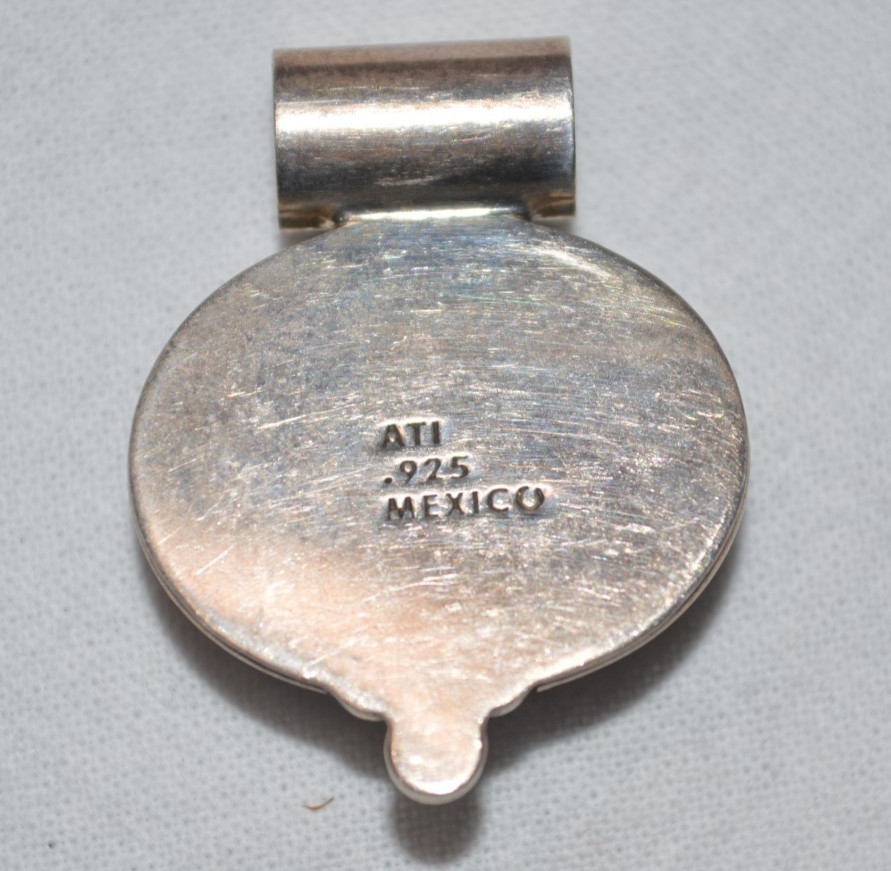 Vintage Sterling Silver ATI Mexico Oval Blue Cat’s Eye Pendant 1.3″