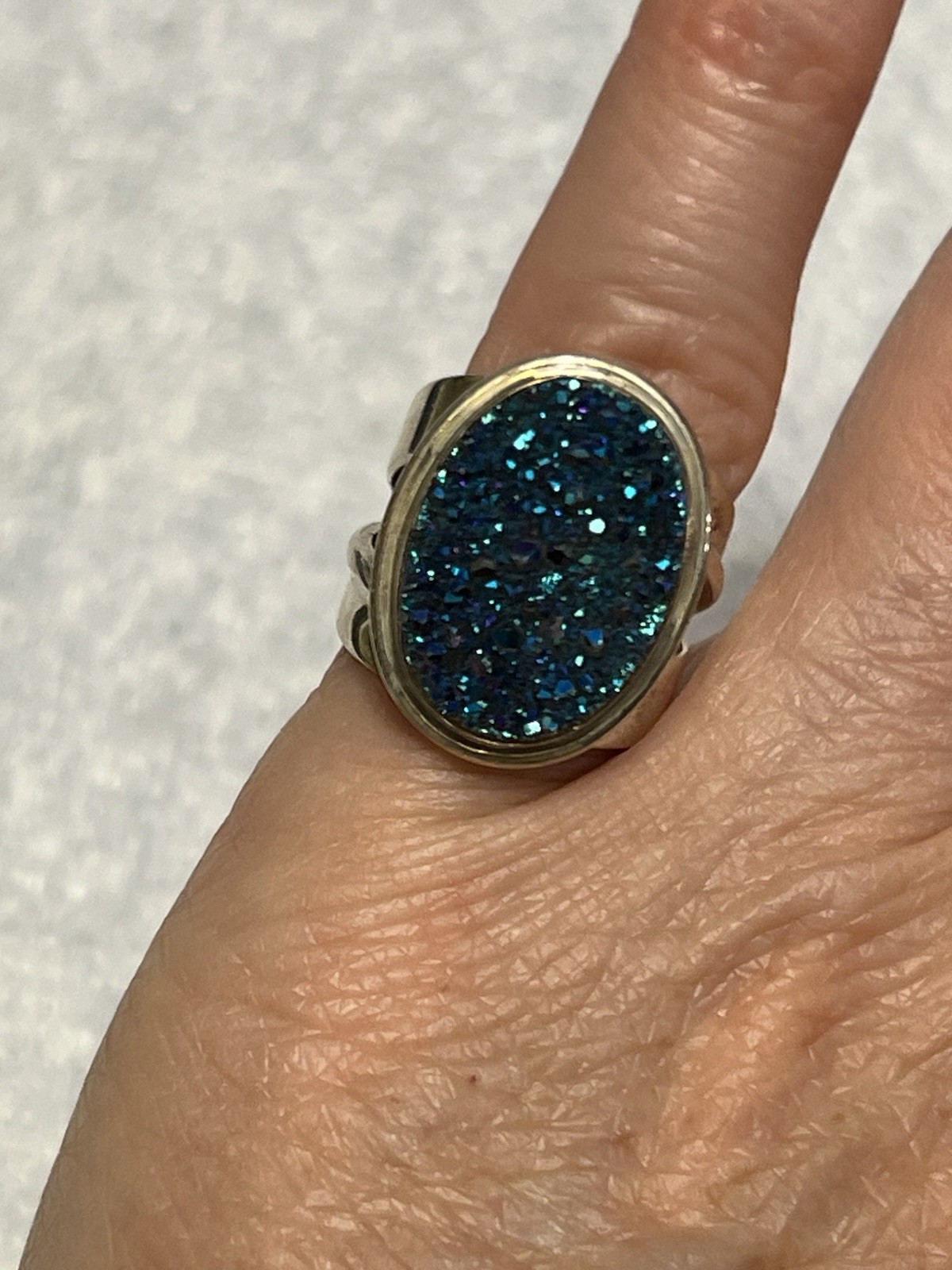 VINTAGE SOUTHWESTERN JAY KING DTR 925 STERLING PURPLE BLUE DRUZY STONE RING 5.5”