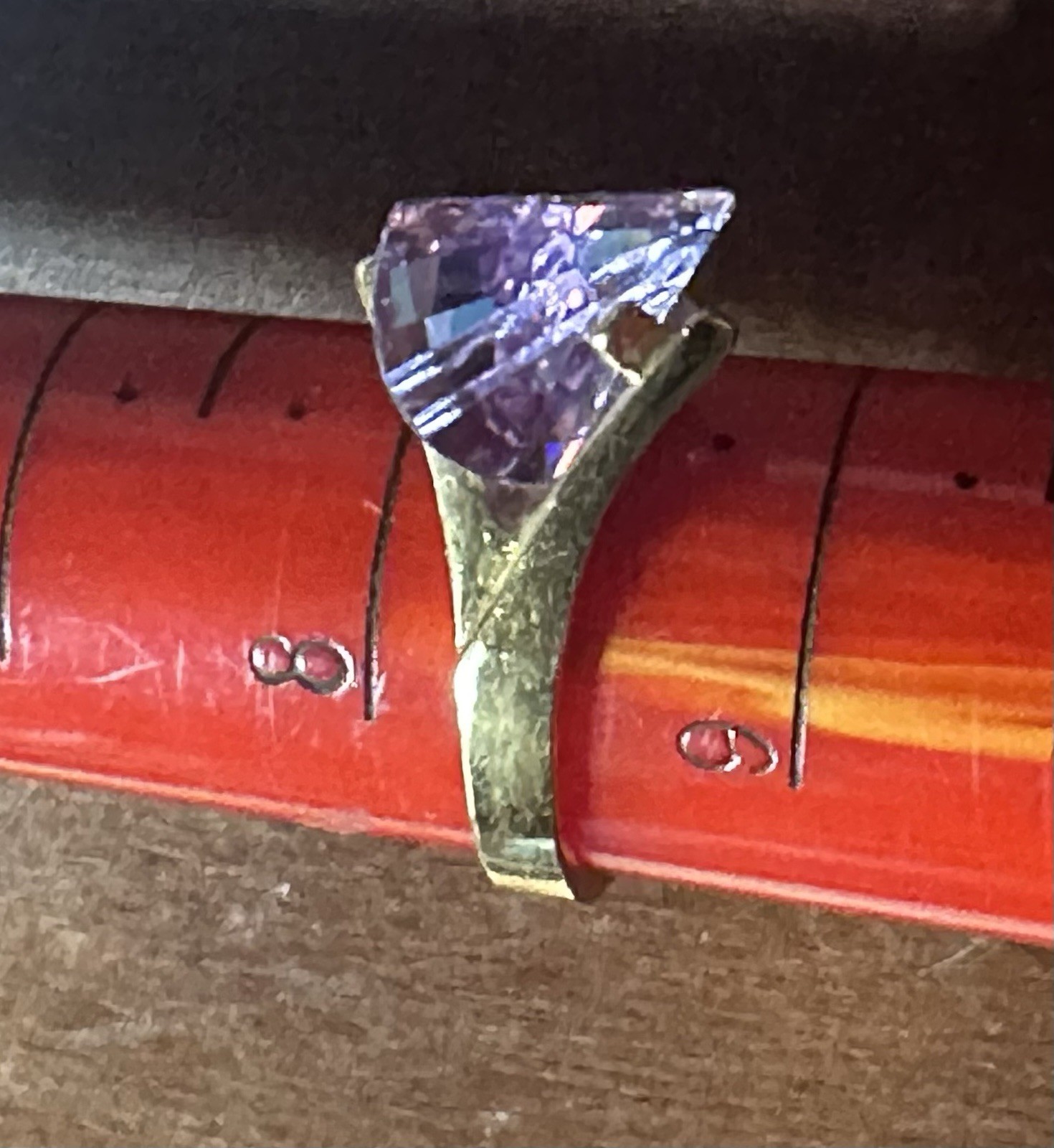 Vintage STERLING SILVER Gold Pl. Laser-cut Purple CZ Ladies Cocktail Ring Sz 8.5