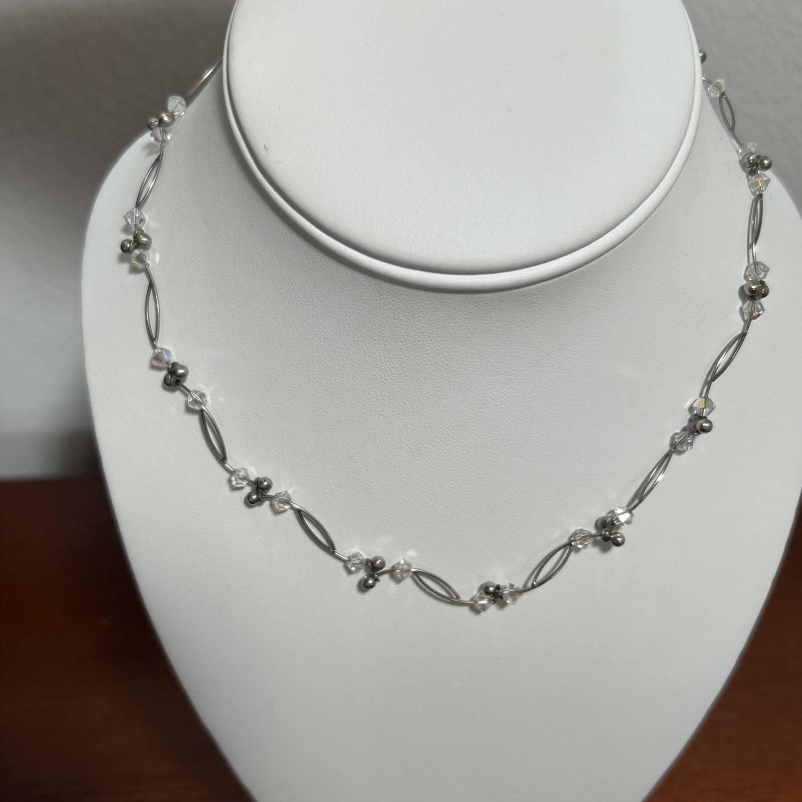 Vtg GSJ 925 Wave Link Beaded Station Necklace For Repair Broken Missing Clasp