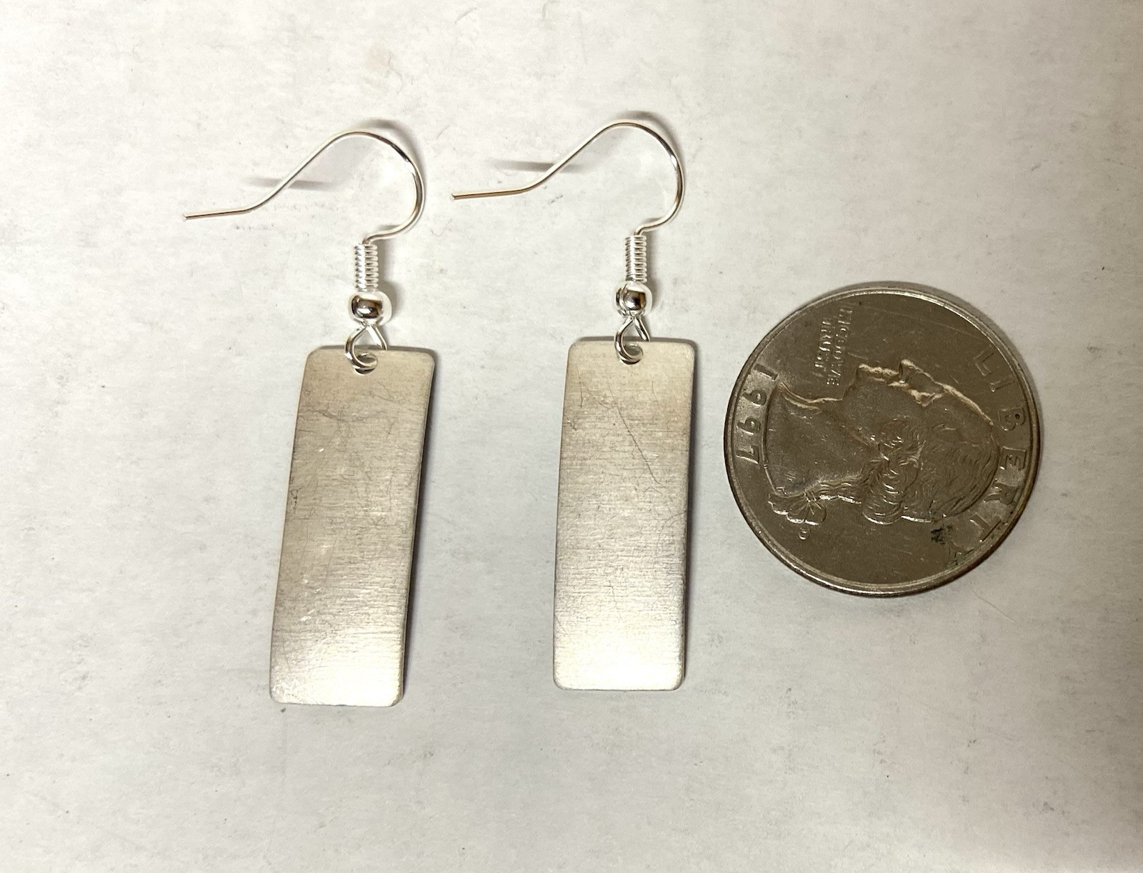 Vintage Blue enamel on Silver Rectangle Dangle Pierced Earrings- 1″ long