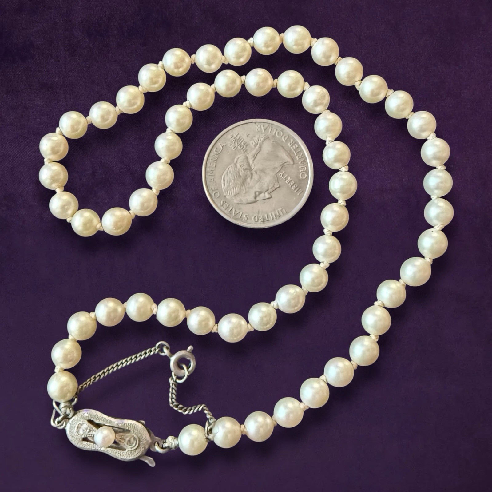 Faux Pearl Necklace Vintage 1940s Choker 16 Inch Beaded Safety Chain