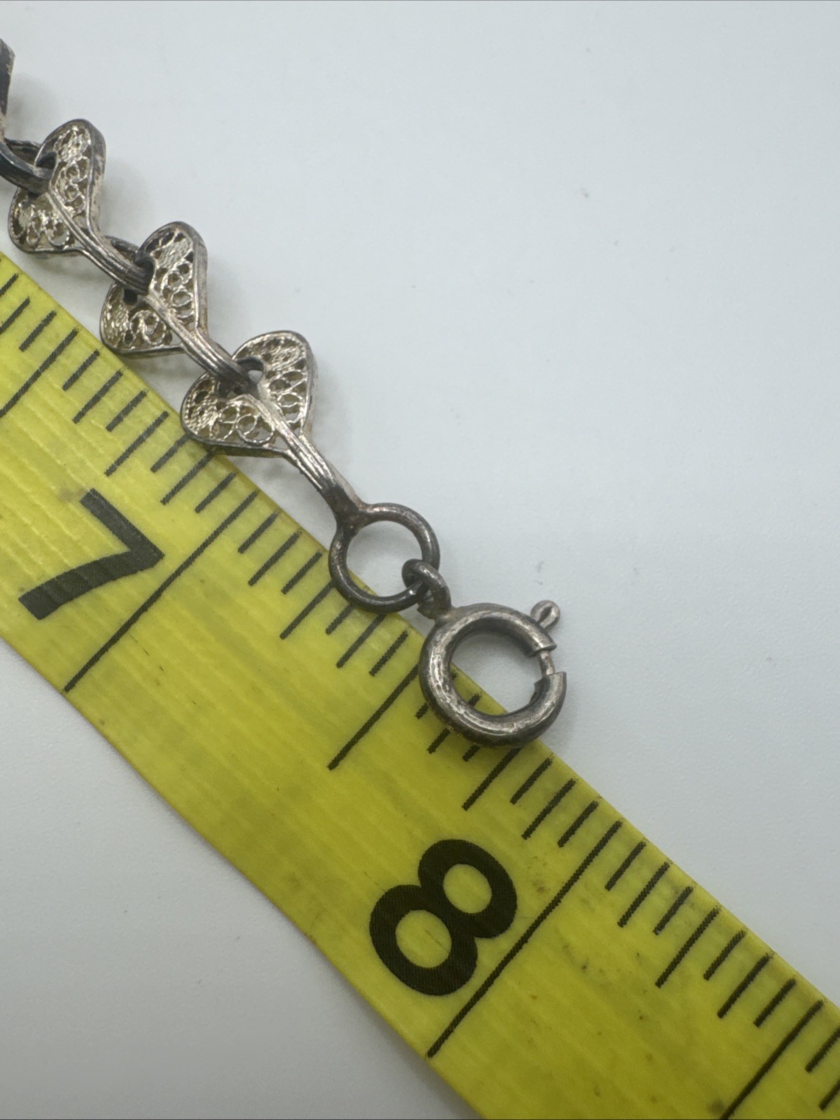 ANTIQUE FILIGREE FLOWERS AND HEARTS STERLING SILVER BRACELET