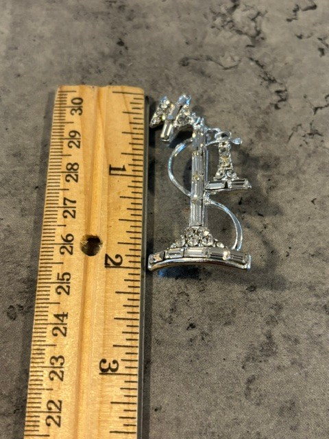 2 VINTAGE CANDLESTICK TELEPHONE BROOCHES- RHINESTONES AND FAUX PEARLS