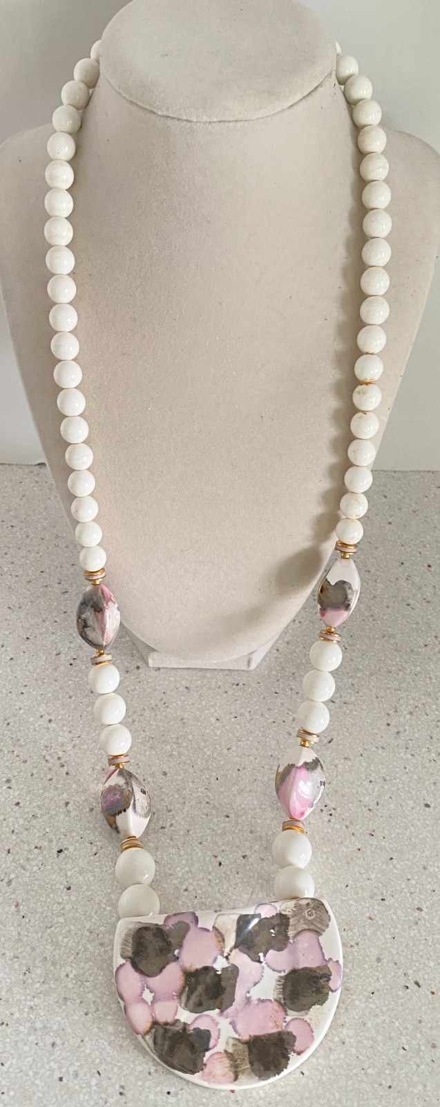 Lot of 6 Vintage Beaded Necklaces Statement Bib Lariat Large 1 Tacoa Black White
