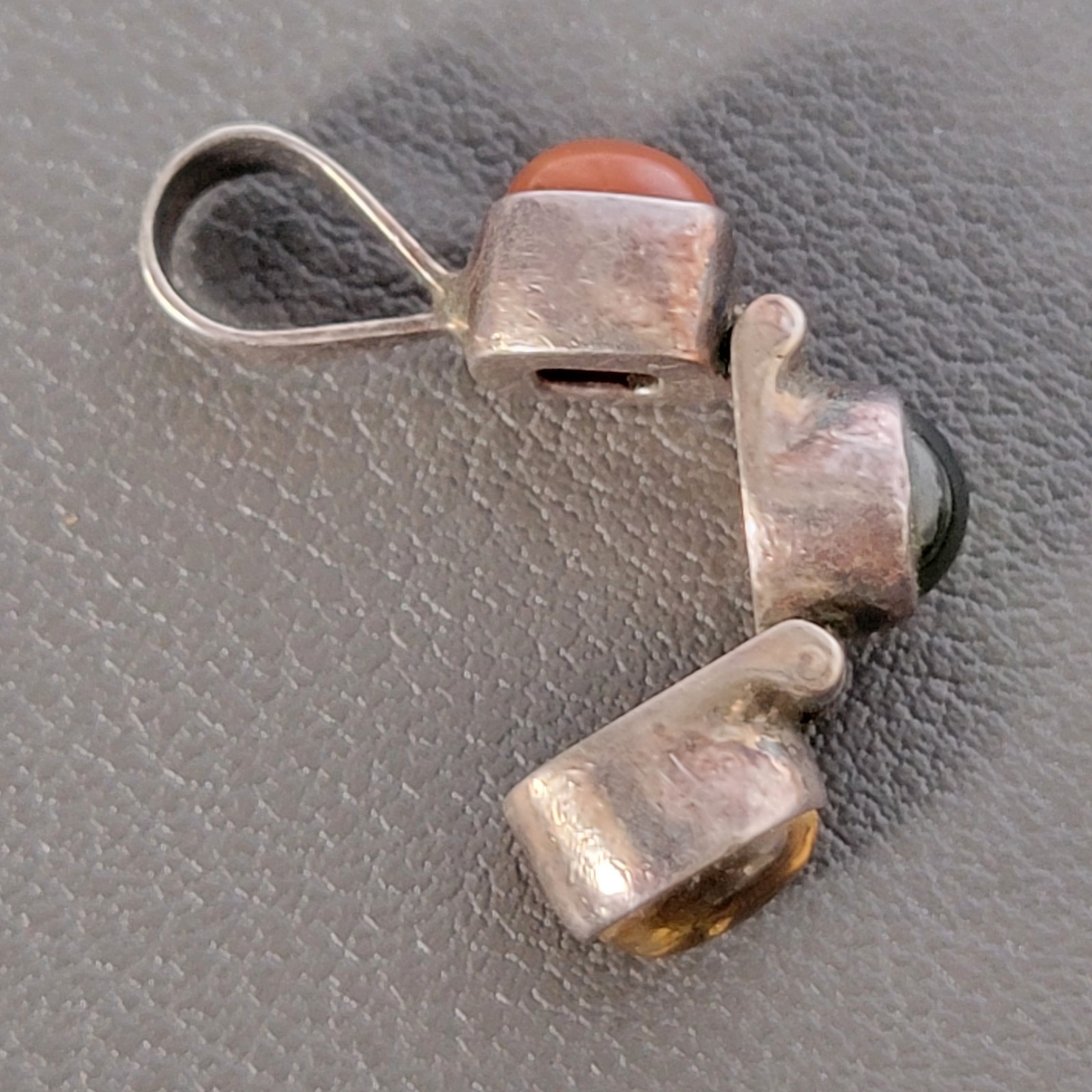 Sterling Silver Multi Stone Pendant 925 Vintage Articulated Hinged Stations