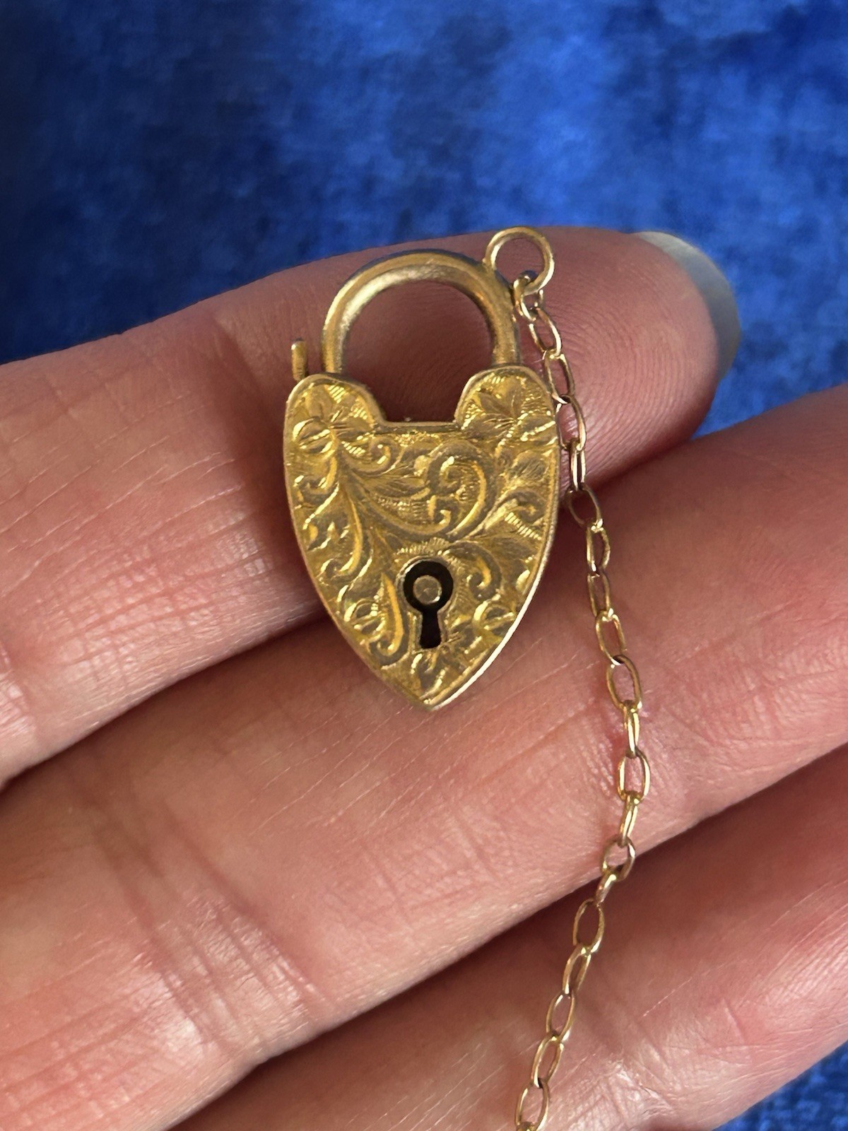Vintage Circa30s 9ct Solid Gold Padlock Pendant or Charm With Floral Scrolls Old