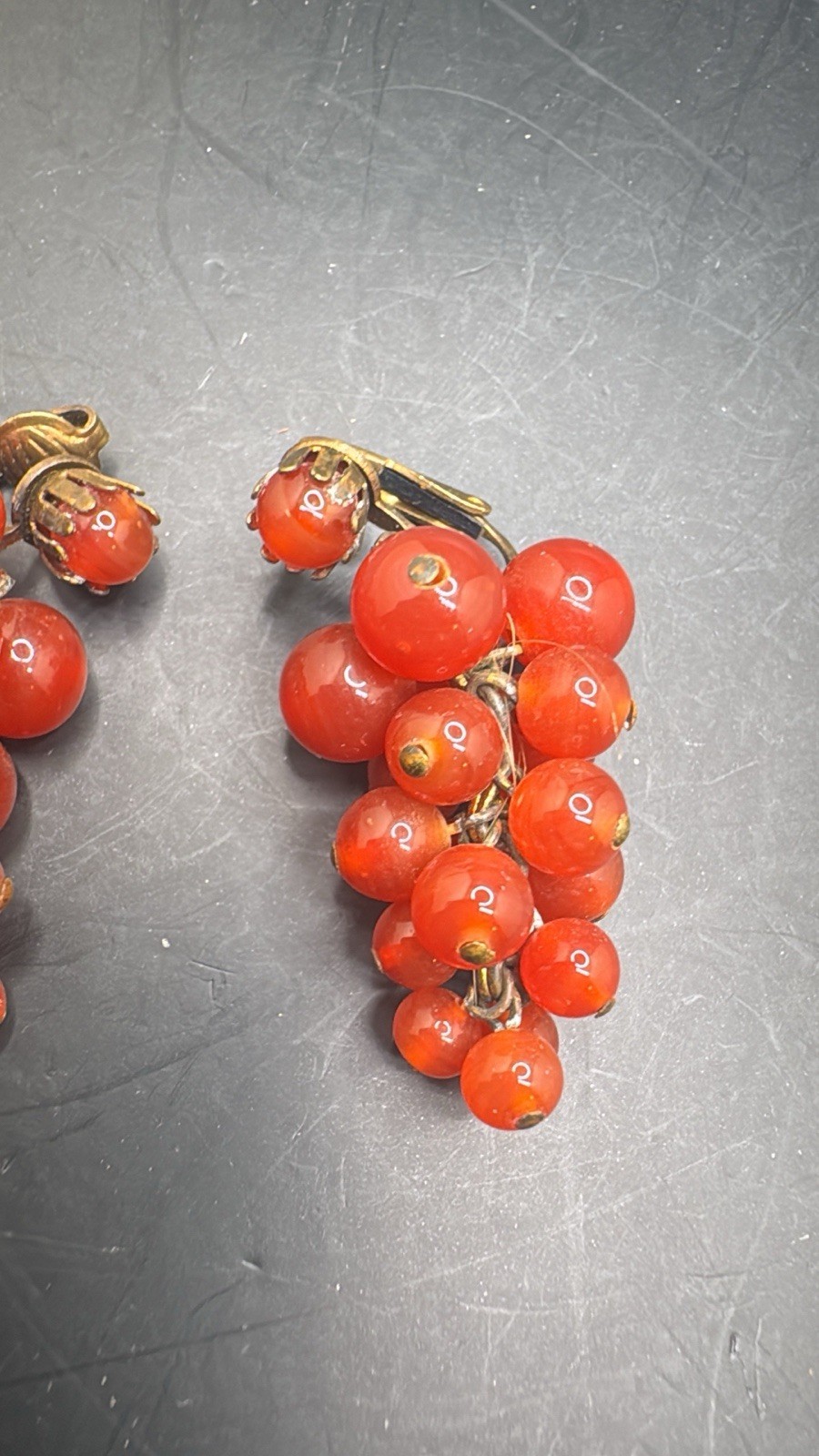 Vintage Glass Burnt Orange Grape Cluster Clip On Earrings