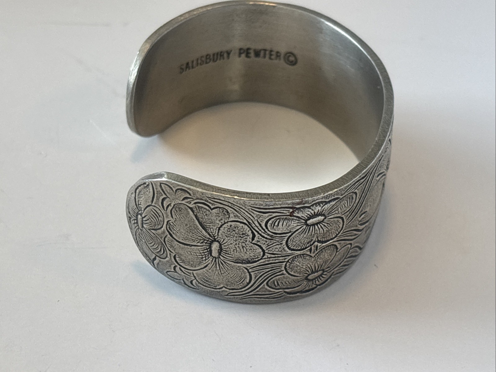 Cuff Bracelet Salisbury Pewter Vintage July Flower of the Month Silver Tone