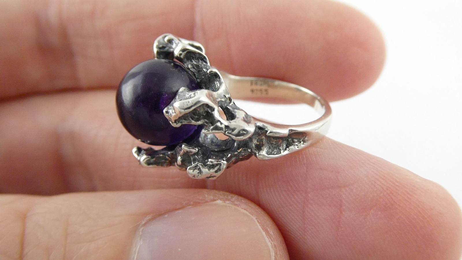 Neils Erik NE From Denmark Sterling Silver Amethyst Modernist Ring Size 3.75 6g