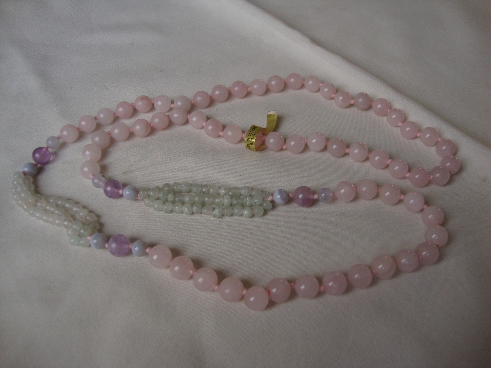 VINTAGE MEDLEY BLUE LACE AGATE AVENTURINE AMETHYST & ROSE QUARTZ BEAD NECKLACE