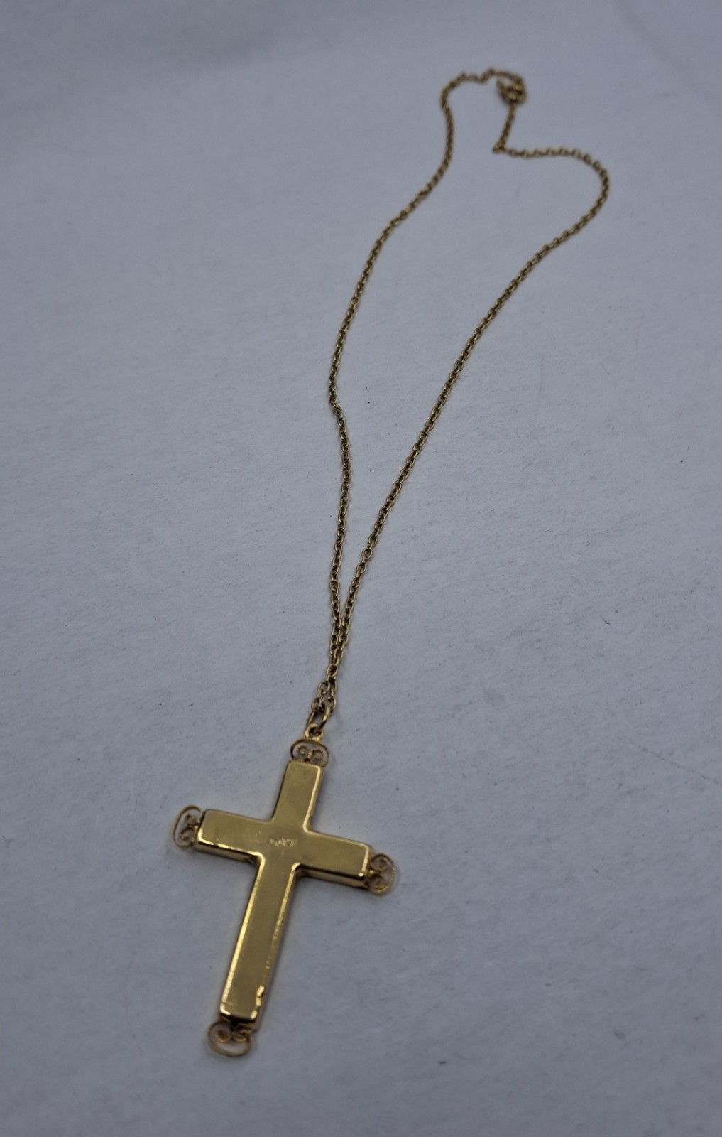 Vintage Italian Signed Micro Mosaic Gold-Plated Filigree Cross Pendant Necklace