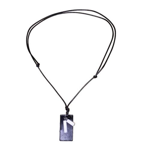 Vintage Unisex Rectangle Bar Pendant Necklace Faux Leather Adjustable Cord Black