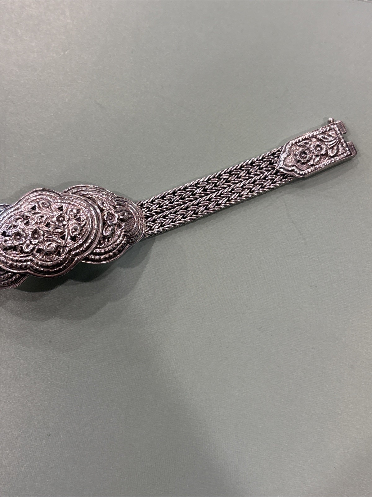 Sterling Silver Floral Double Wheat Braided Thailand Bracelet 42g Vintage 925