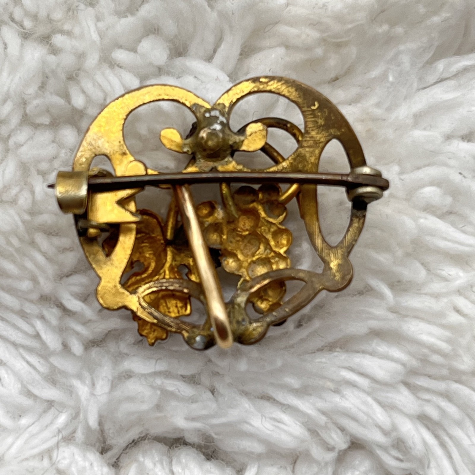 Vintage Art Nouveau Grape Cluster Brooch Purple Stone Early Safety Clasp 1″