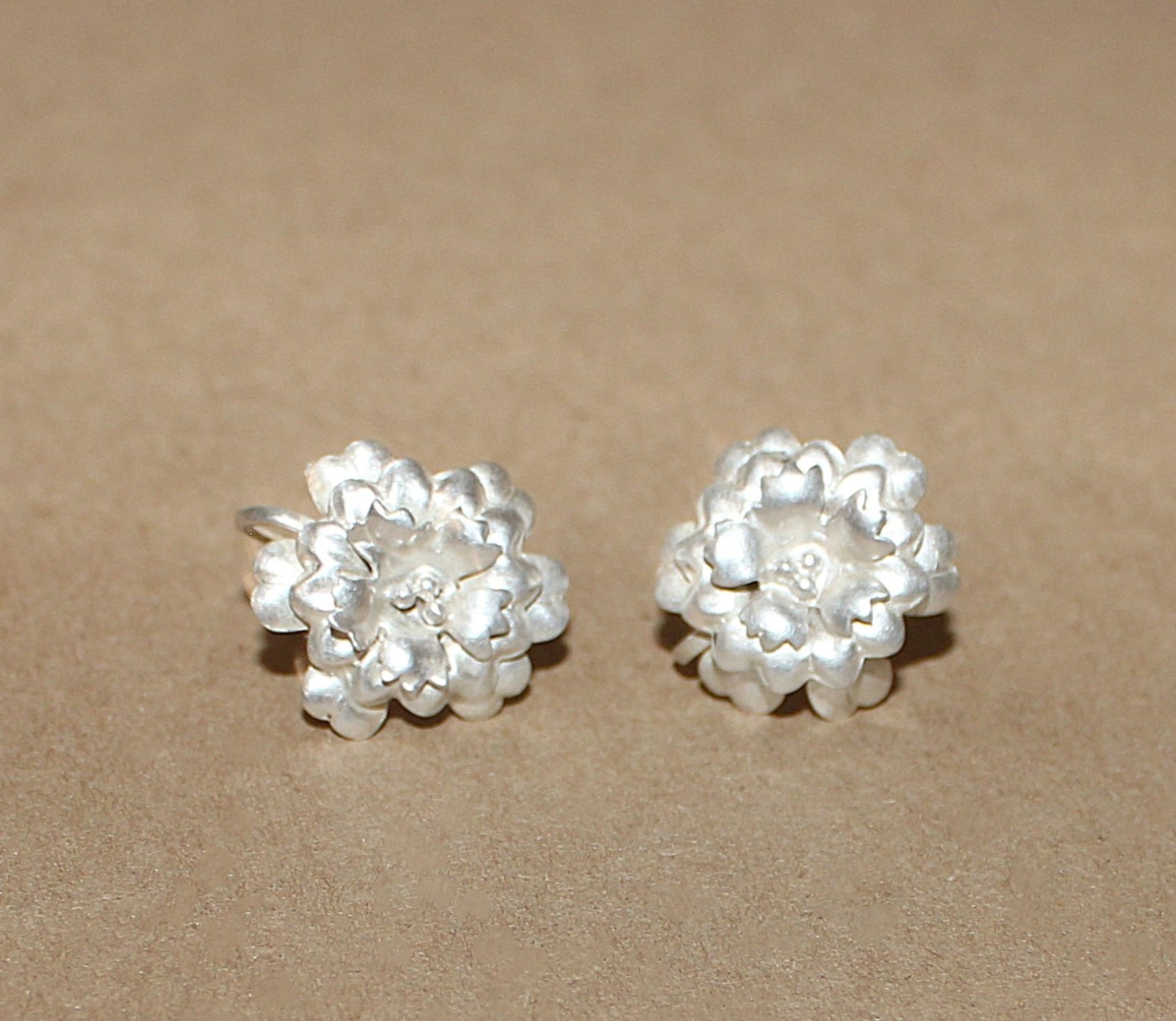 Vtg Sterling Silver Art Nouveau Floral Set Earrings clip-Bracelet 6.5″- Ring 5.5