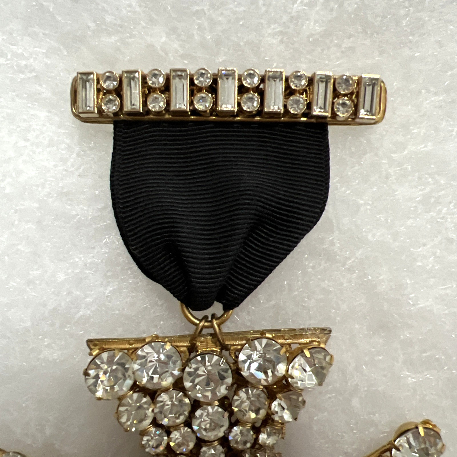 VTG. SIGNED MIRIAM HASKELL RHINESTONE MALTESE CROSS on RIBBON & CROSS BAR BROOCH