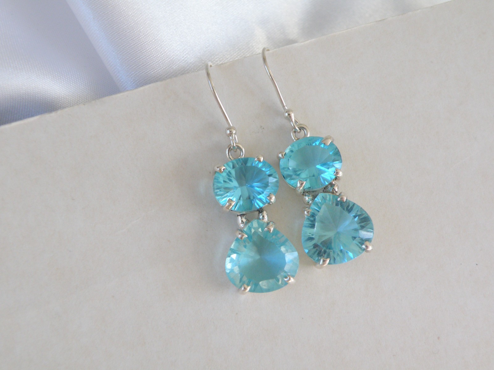 Vintage Sterling Silver 925 Heated Paraiba Blue Apatite Drop Dangle Earrings