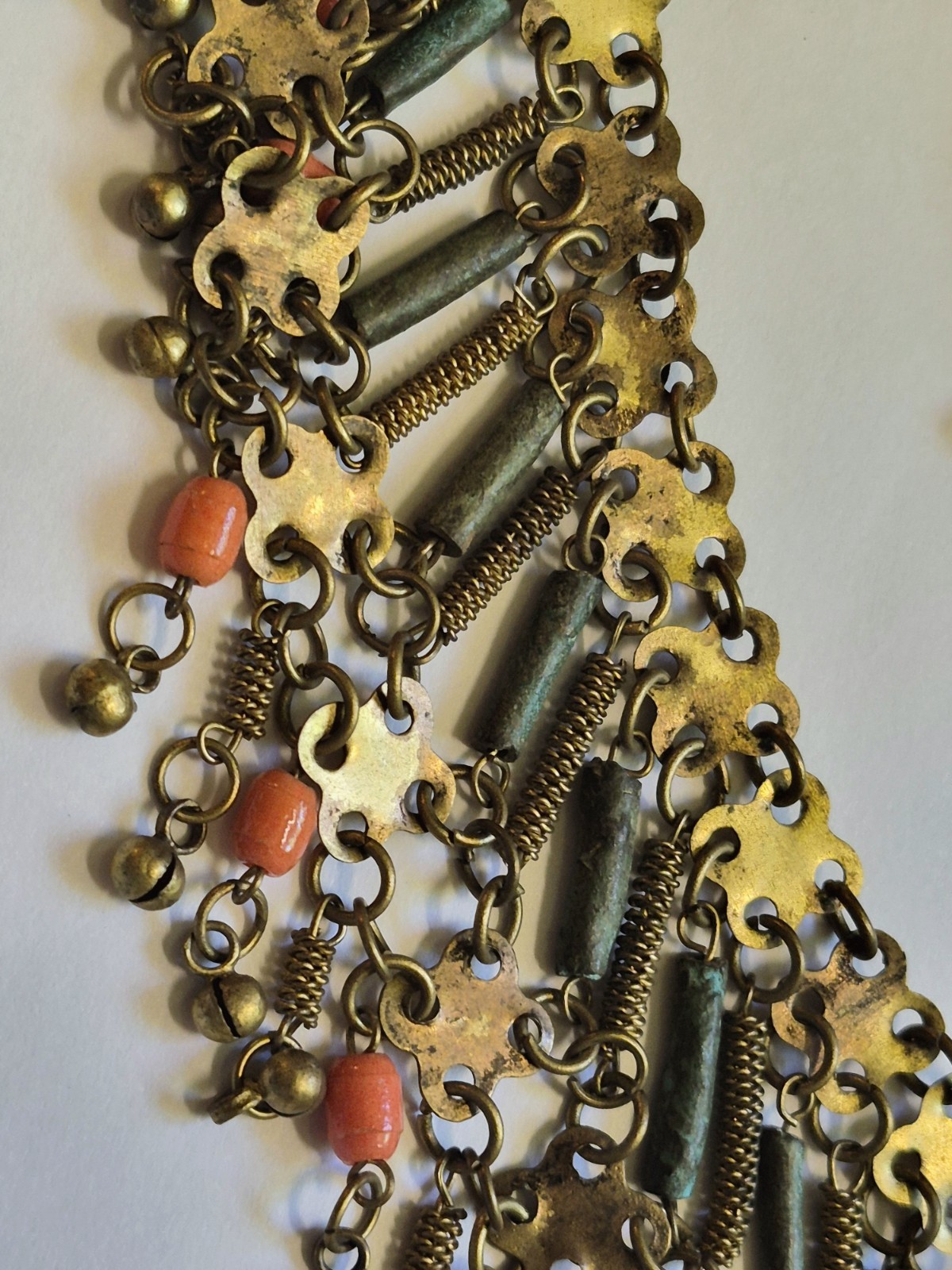 Vintage Egyptian Revival Faience Style Bib Necklace & Bracelet Brass Tone READ