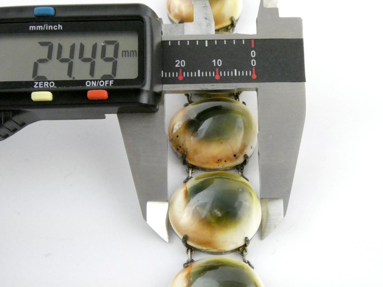 Vintage Operculum Snail Shell Panel Bracelet Unmarked Silver Toned Metal 7.25 In