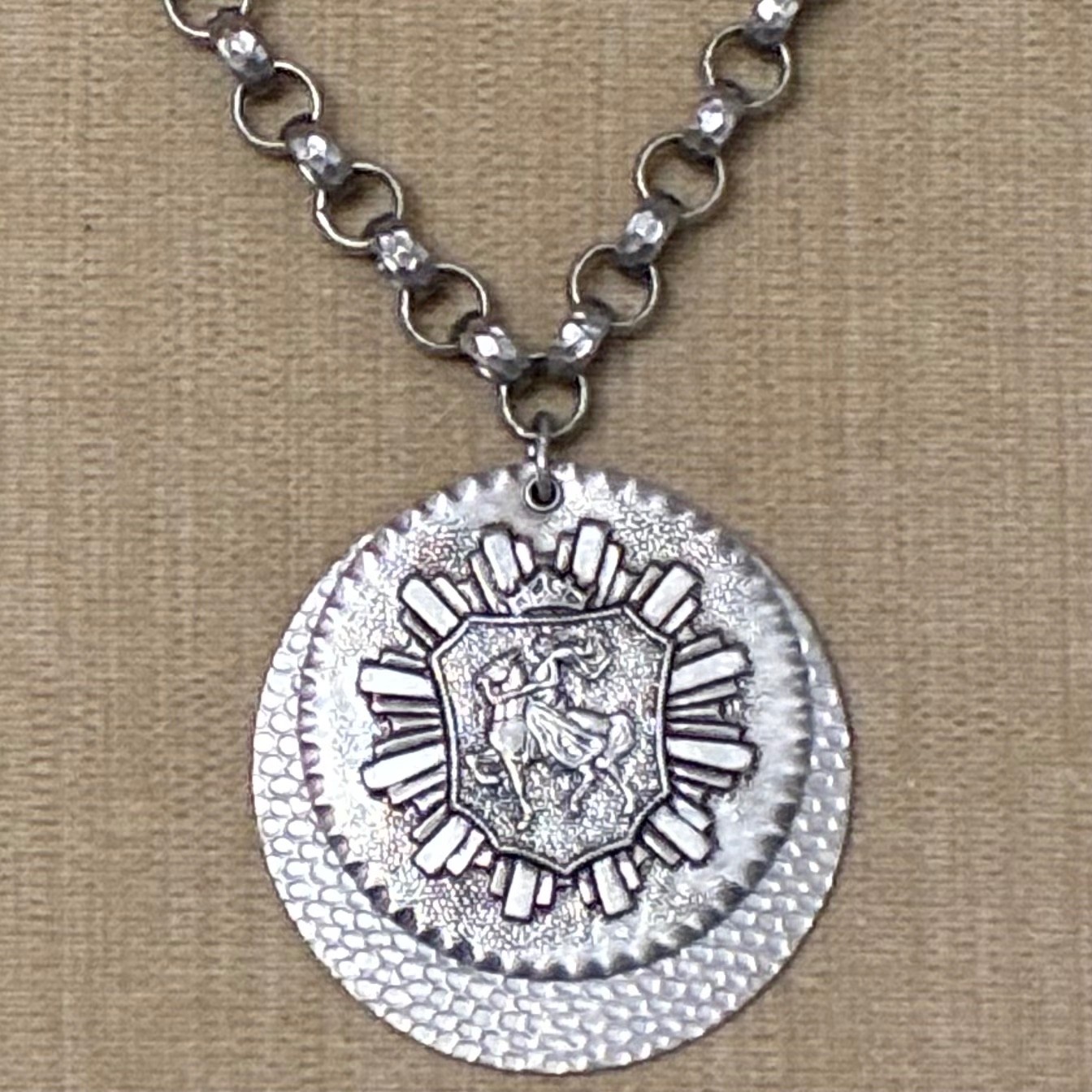 Vintage Aluminum Crest Pendant Necklace