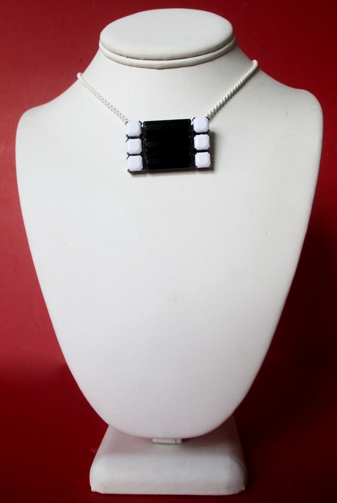 Vintage Black & White Art-Deco Pendant Necklace/Boho/Shabby Chic/