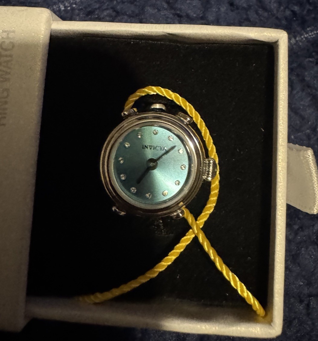 New! 🔥 Invicta Angel Watch Adjustable Ring 17.5mm Silver Turquoise 49071