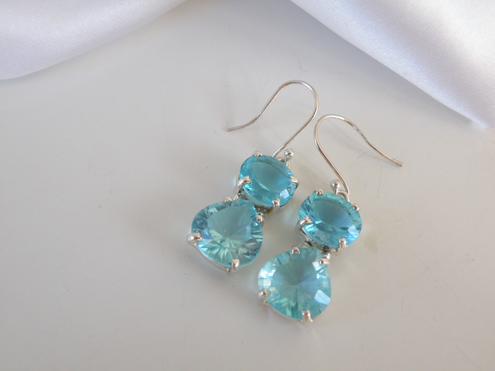 Vintage Sterling Silver 925 Heated Paraiba Blue Apatite Drop Dangle Earrings