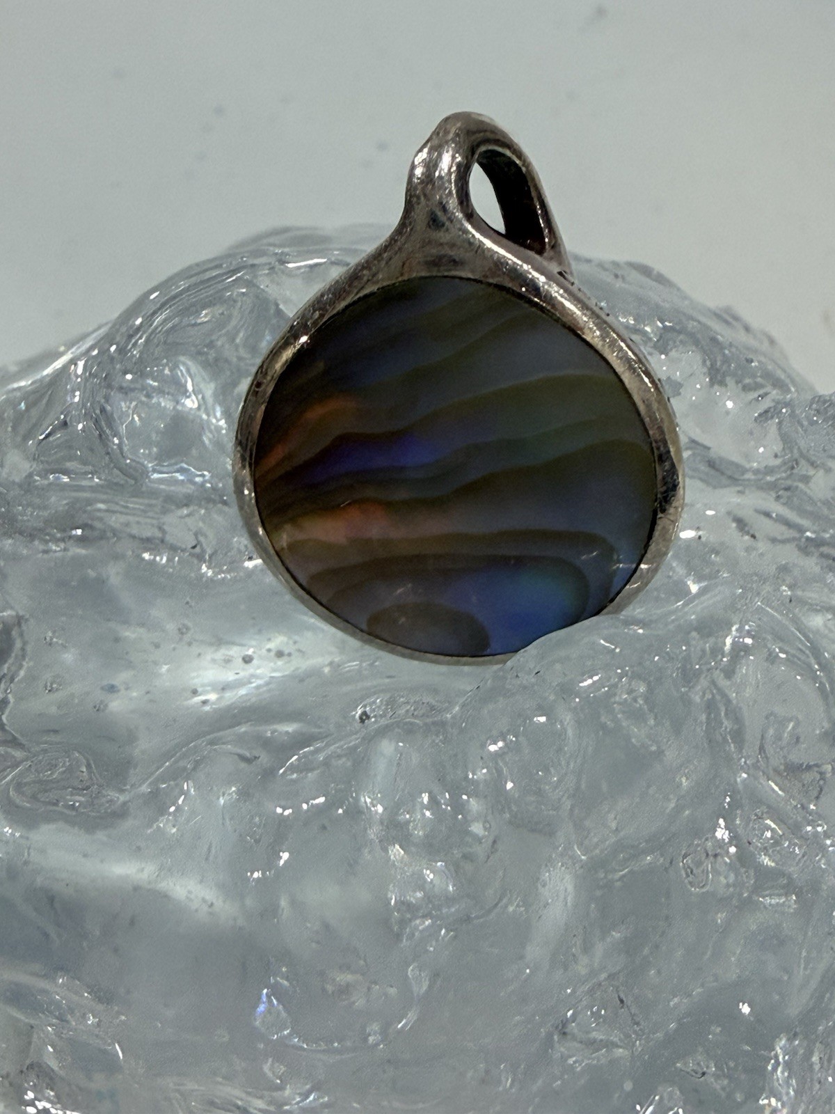 Vintage Sterling Silver Iridescent Abalone Paua Shell New Zealand Boho Pendant