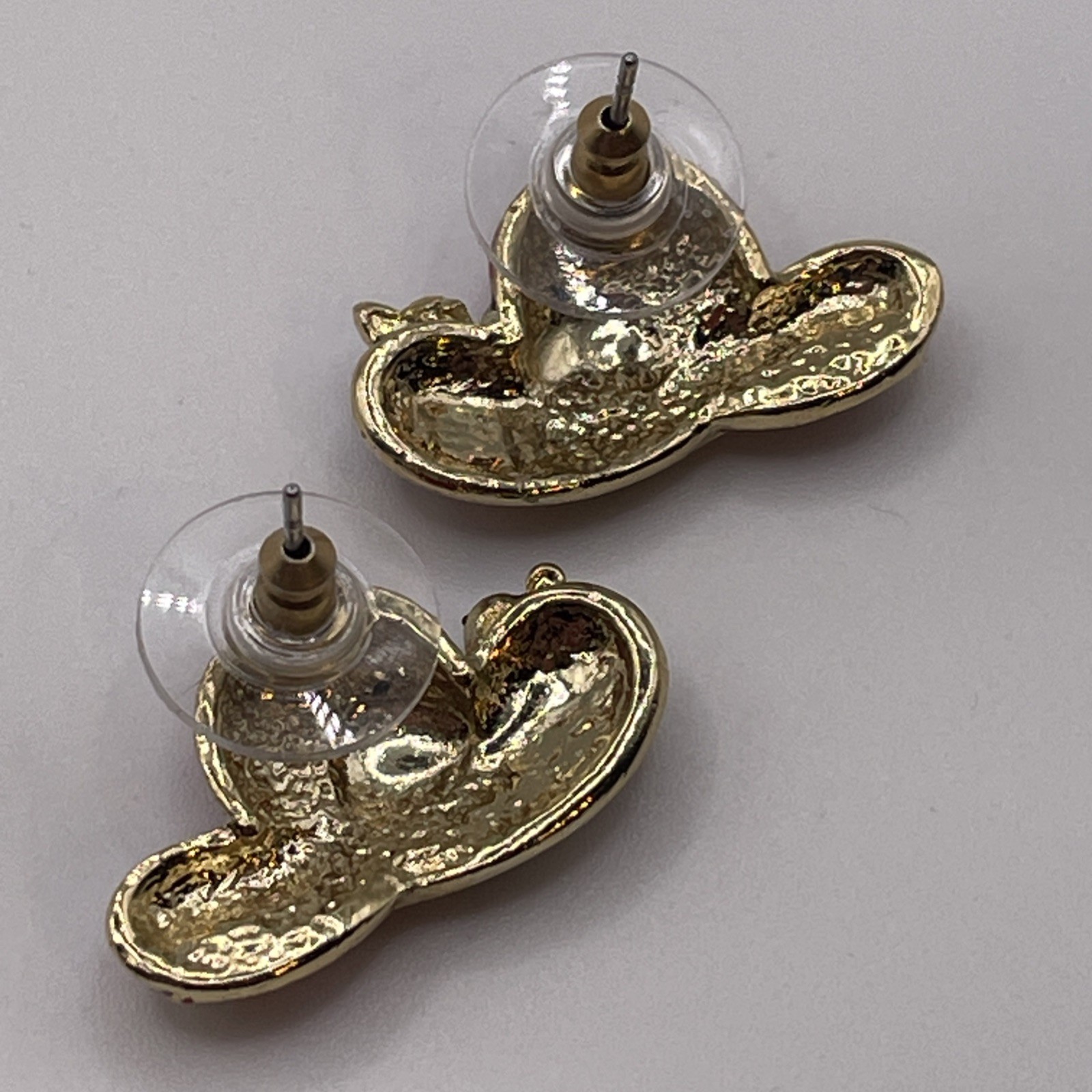 Earrings Vintage Red Hat Rhinestones Metal Gold Tone Stud Pierced Jewelry
