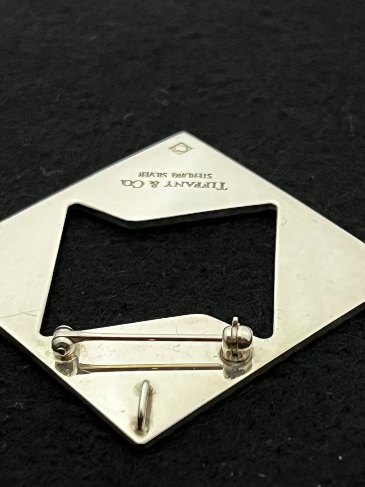Tiffany & Co. Sterling Silver Square Brooch Pin Pendant Top 39mm SV925 No Pouch