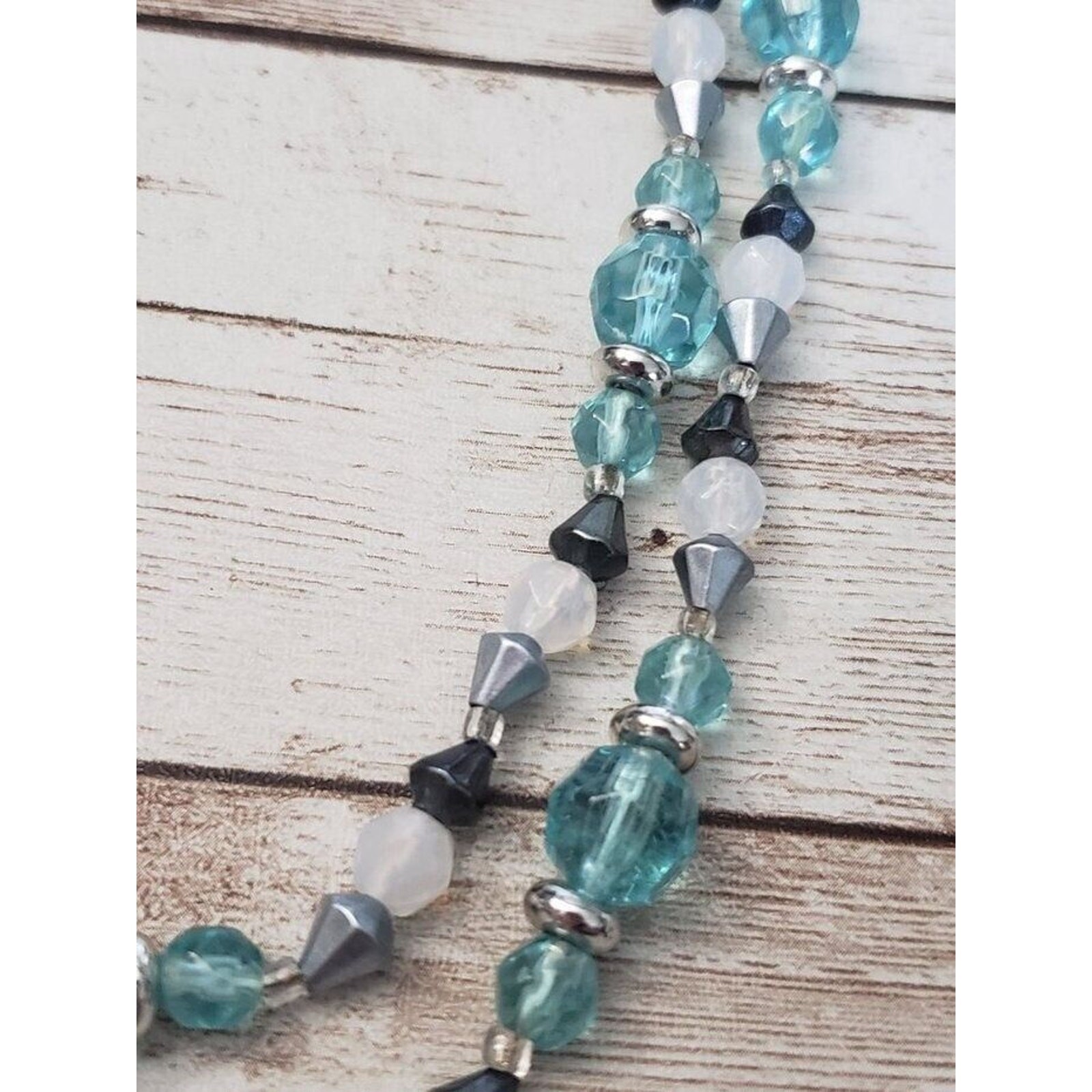 Vintage Necklace Double Strand Beaded Necklace – Blue Tones