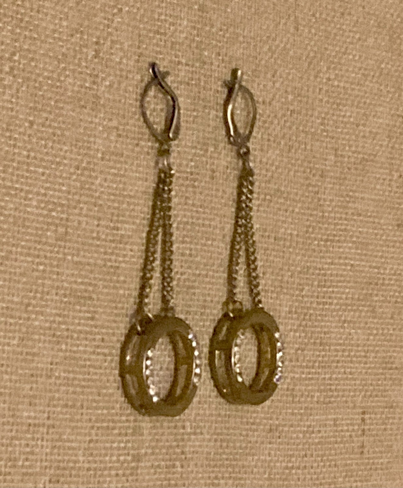 Vintage Rhinestone Circle Earrings Dangle Chain Gold Tone Pierced