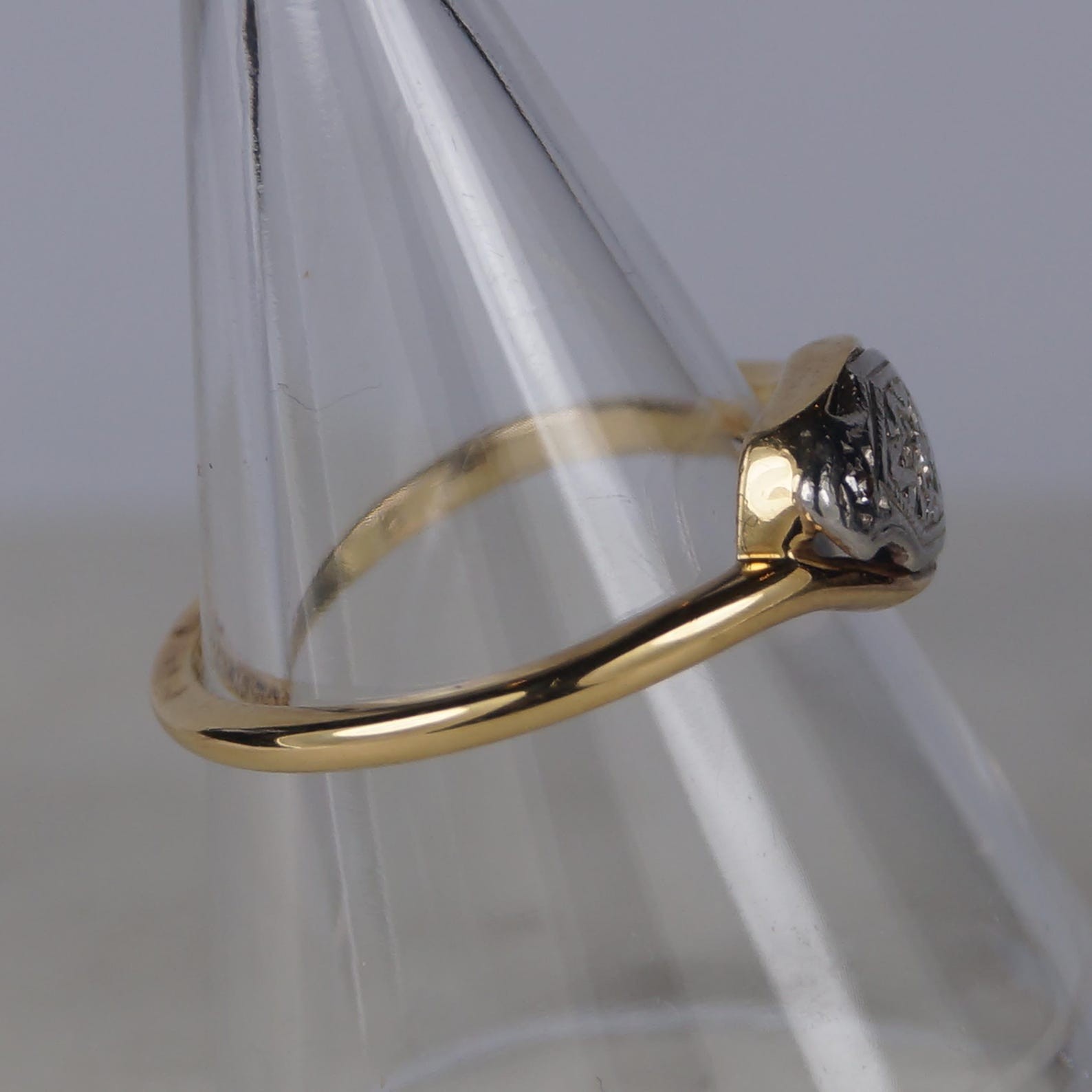14Kt Gold Two Tone Finish Lab Created Diamond Art Deco 925 Sterling Silver Ring