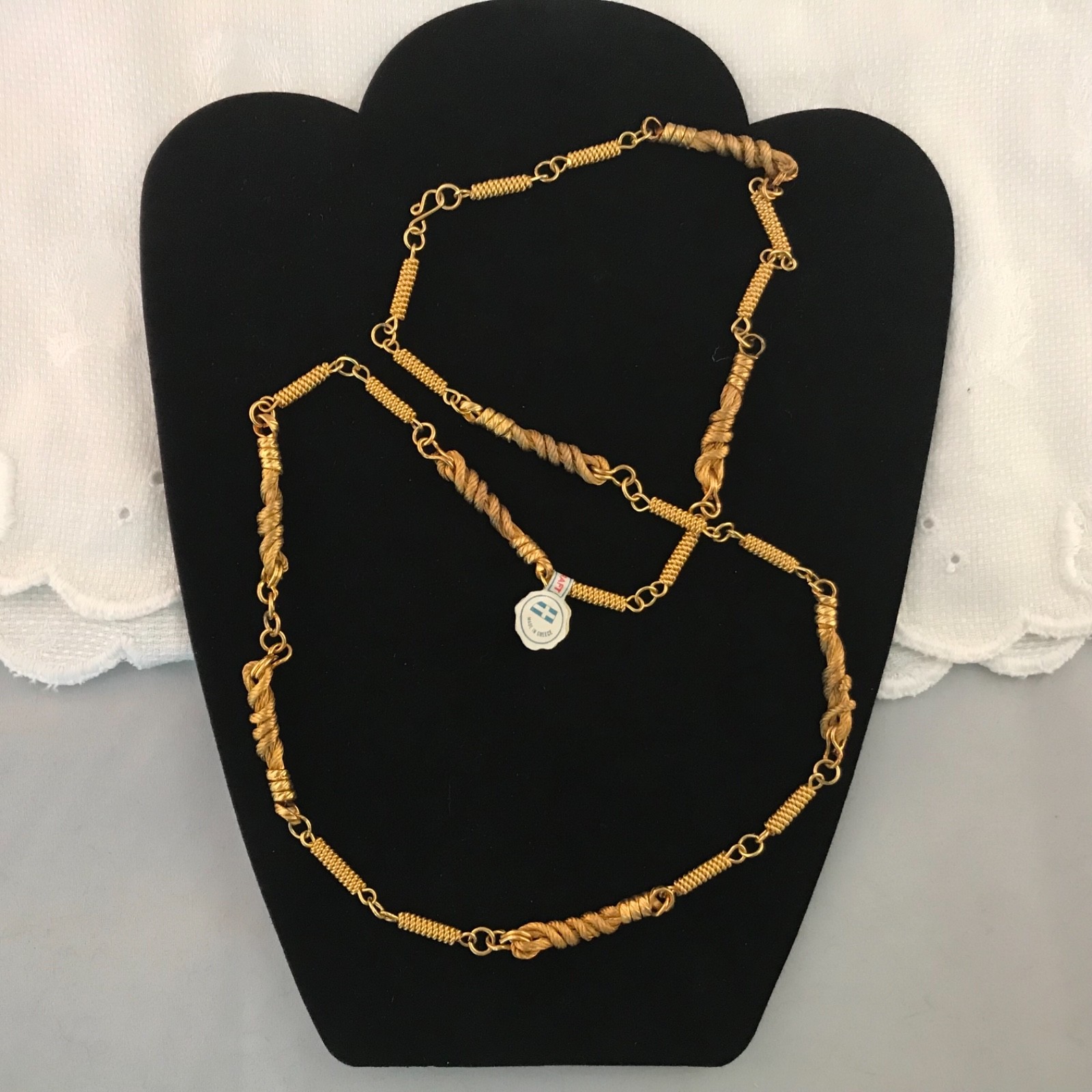 1970’s Handmade Greek Gold Plated Wire Wrapped Necklace NOS