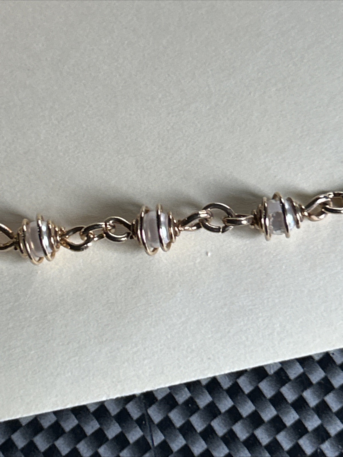 Choker Length Vintage Avon Dainty Wire Wrapped Pearl Necklace. Gold-Tone 14″