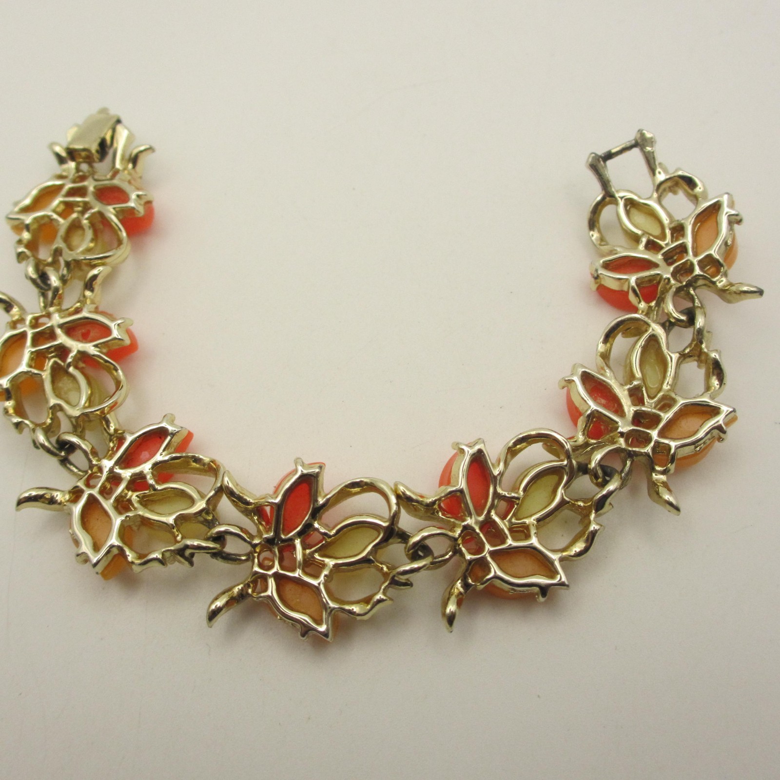 Vintage Thermoset Bracelet Orange Cream Gold Tone
