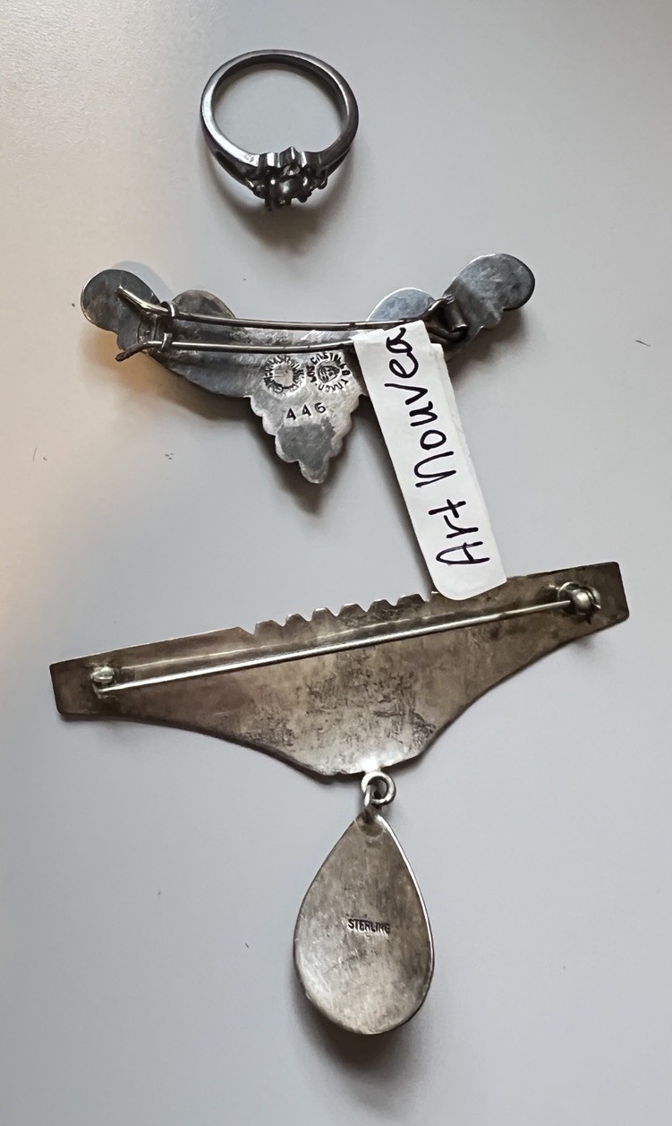 VTG STERLING SILVER JEWELRY LOT LOS CASTILLO HAIR CLIP ART DECO BROOCH RING 21G
