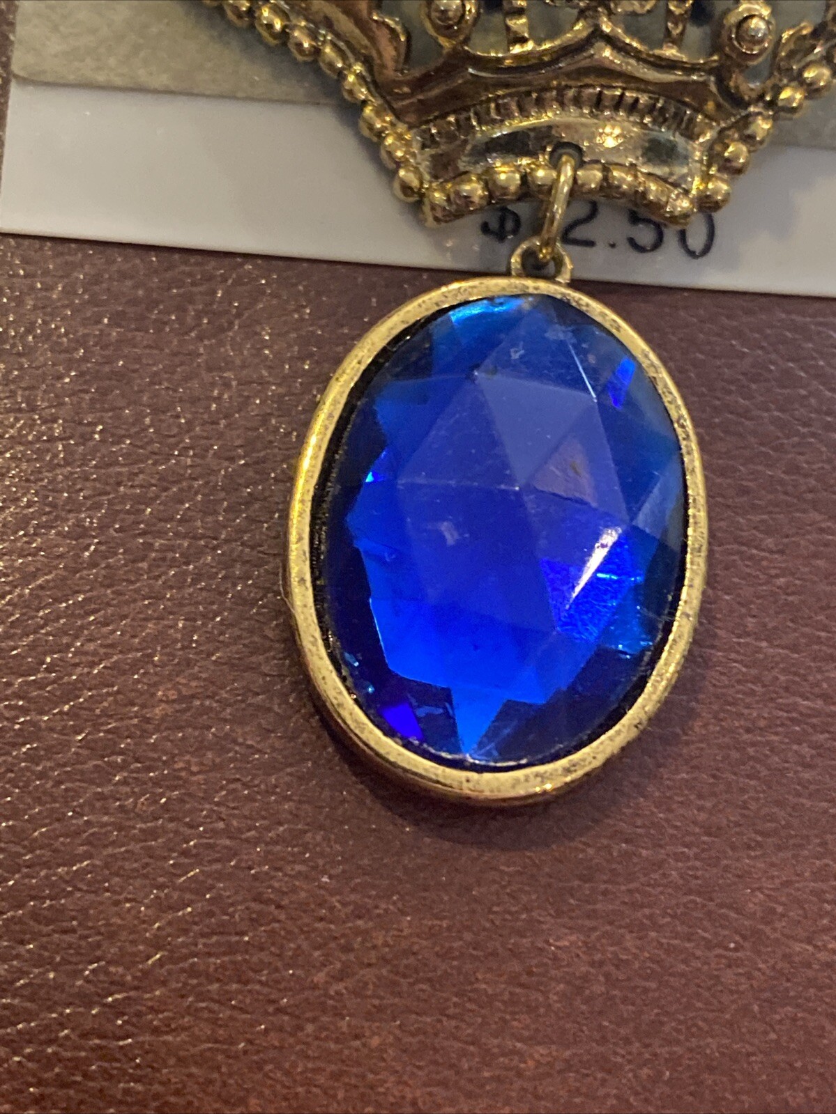Vintage Gold Tone Tacoa Blue Stone, Imitation Pearl Brooch Pin Crown