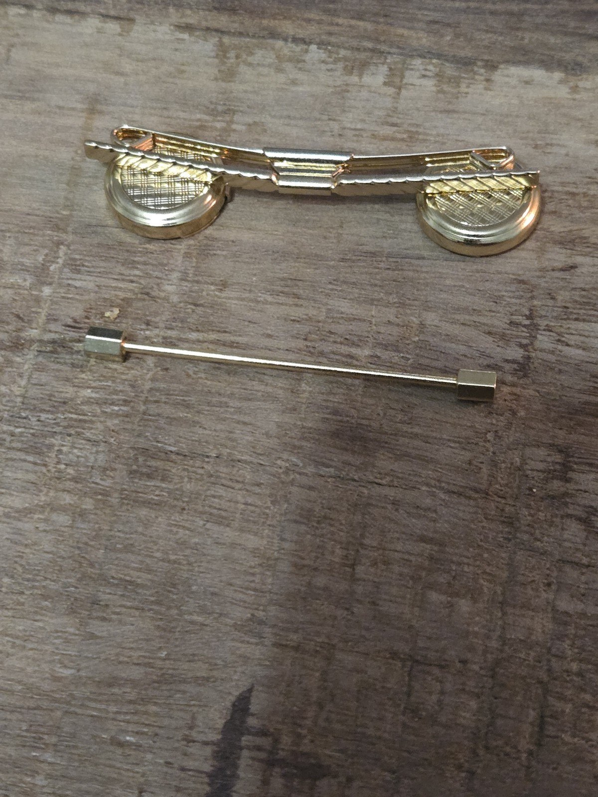 Vintage 1950s/60s Gold-Tone Men’s Collar Accessory Set: Screw-End Collar Bar…