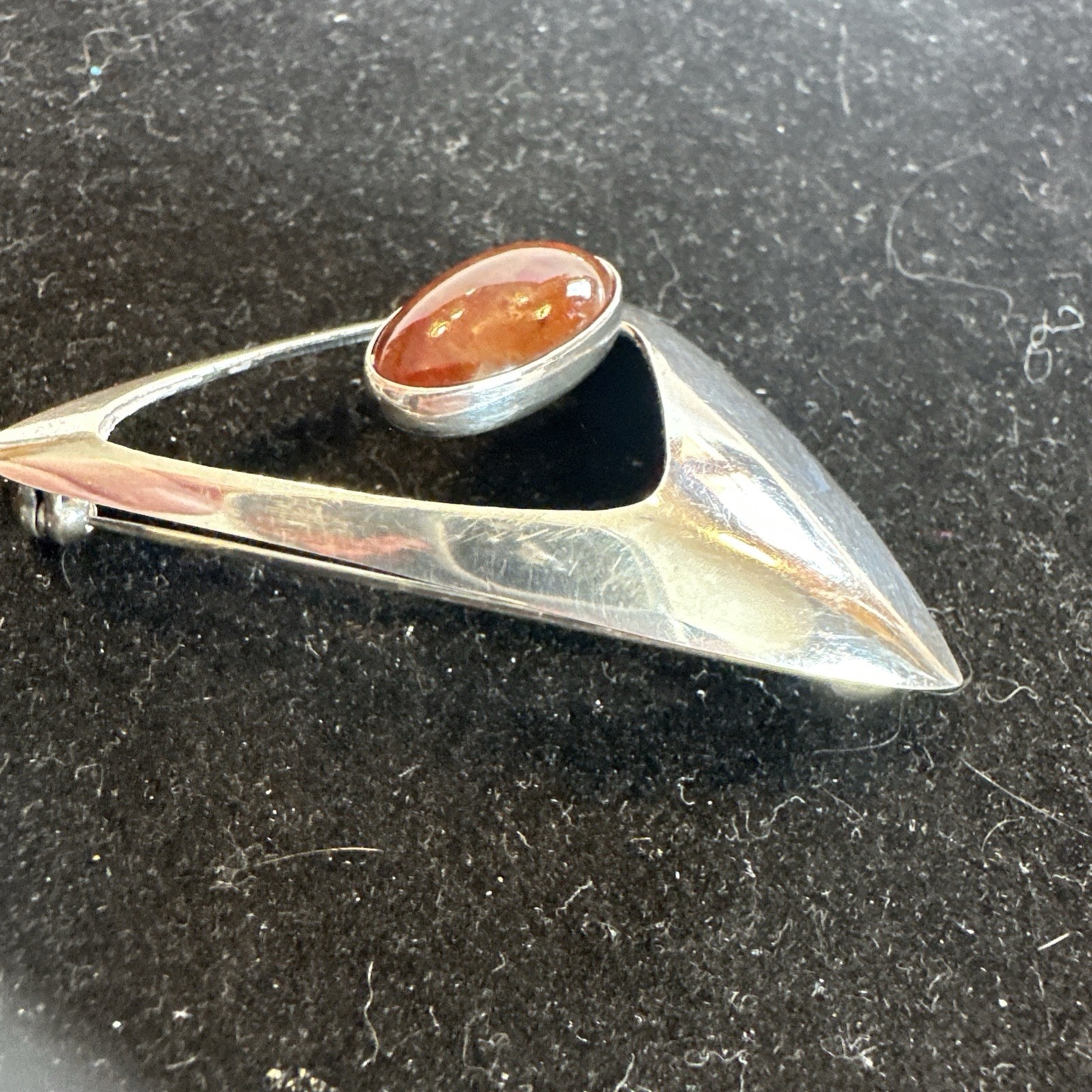 N. E. FROM~ DENMARK~ STERLING BROOCH w AMBER STONE Modernist