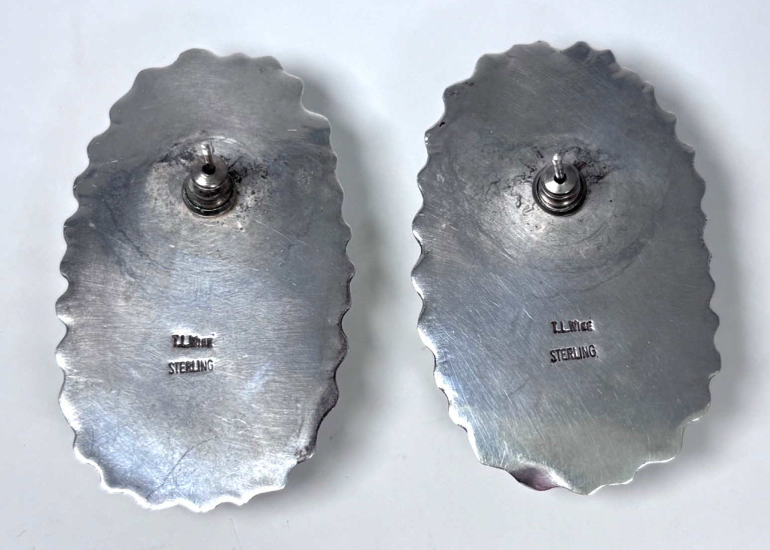 VTG Earrings 925 Silver Osmeña Nautilus Shell Pearl Cabochons Post TLK Mine