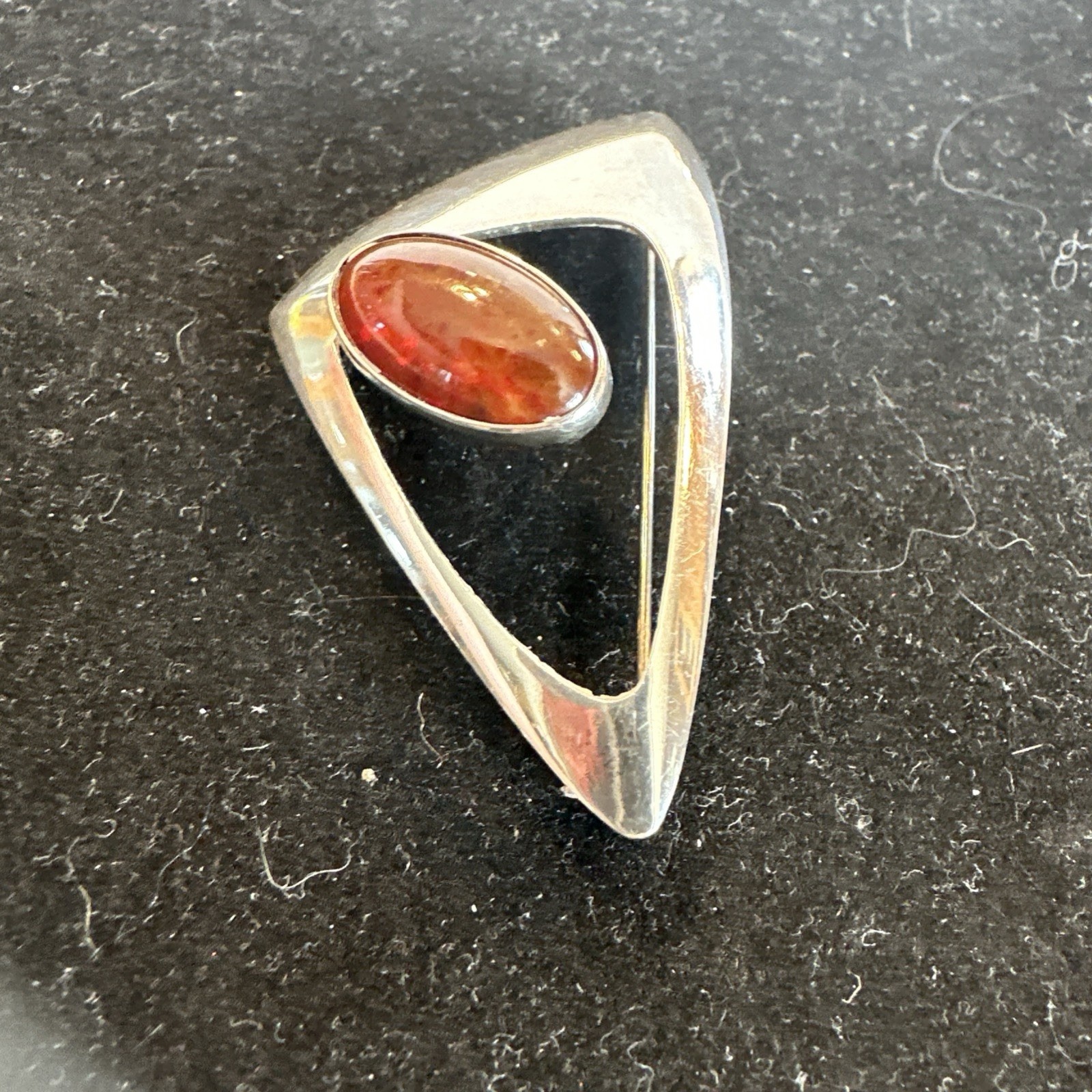 N. E. FROM~ DENMARK~ STERLING BROOCH w AMBER STONE Modernist